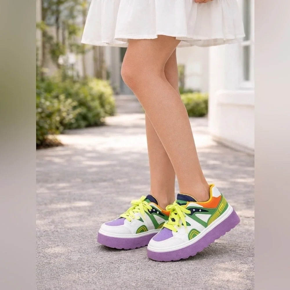 Forever Link Women's Multicolored Chunky Platform Sneakers Size 7